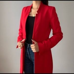 Zara Inverted Lapel Long Red Blazer